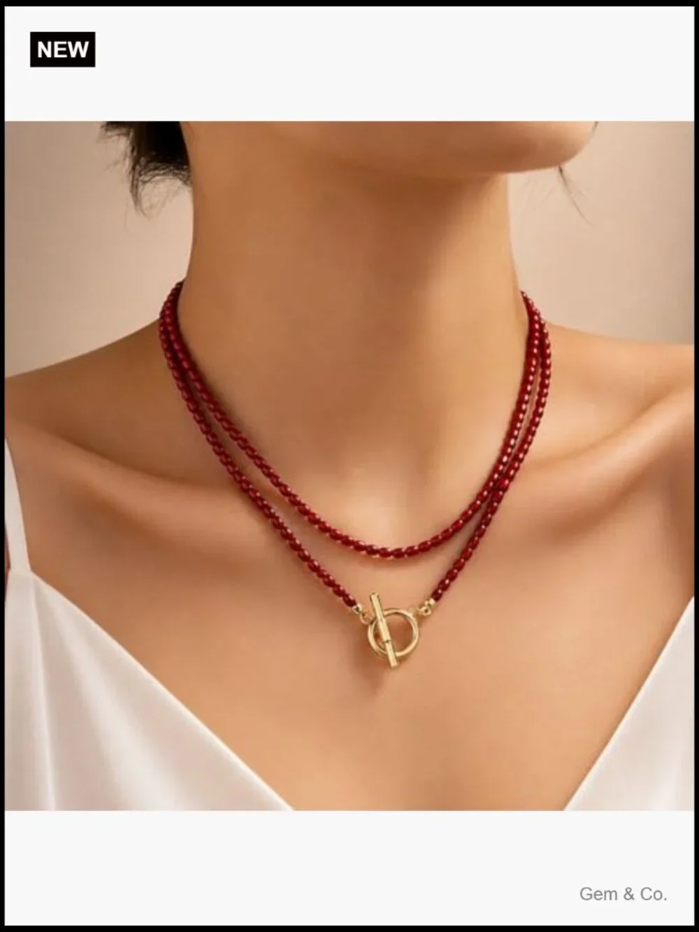 Layered Red Beaded Choker Necklace Boho Statement